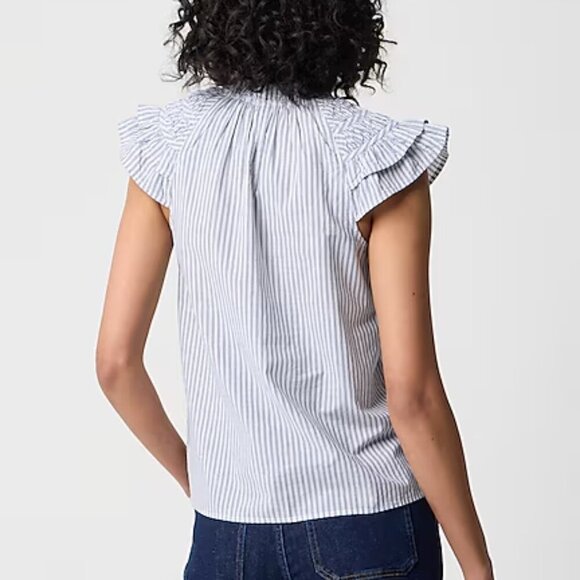 J. Crew Striped Flutter Sleeve Lightweight Cotton Top Size XXL NWT - Picture 2 of 7
